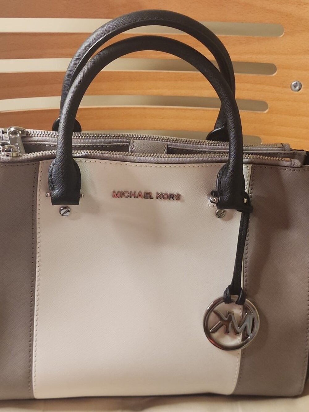 MICHAEL Michael Kors Sutton Stripe Convertible Medium Saffiano Leather Satchel